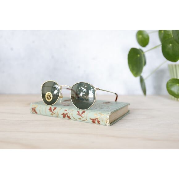 Vintage round 1990s Sunglasses NOS Aviator Gold tone nice lens hippie boho - Picture 4 of 8